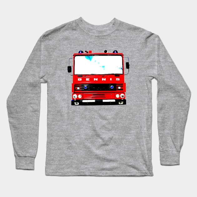 Dennis 1980s British classic fire engine red Long Sleeve T-Shirt by soitwouldseem